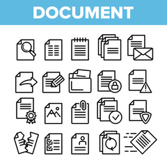 Digital, Computer Documents, File Vector Linear Icons Set. Sending Work Files. Deleting Documentation, Protecting Information Contour Cliparts. Office Archive, Info Storage Thin Line Illustration