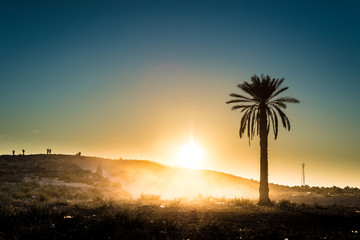 Sunset in the desert in Tunisia