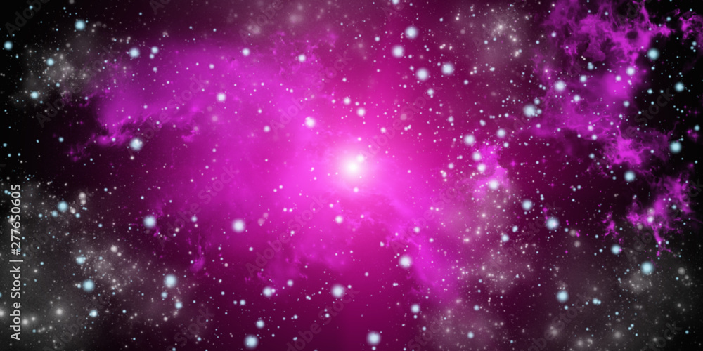 Wall mural purple bright space nebula. cosmic cluster of stars. outer space background
