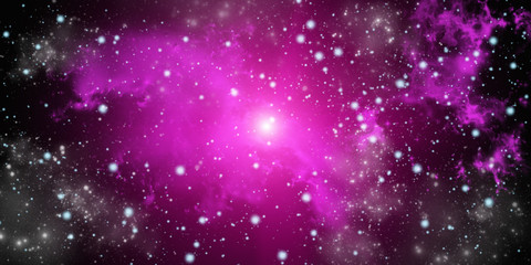 Purple bright space nebula. Cosmic cluster of stars. Outer space background
