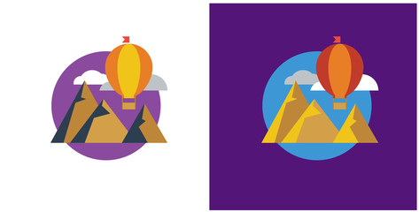 Trendy designed concepts iillustration for mission company or explore and startup business.  Flat color line balloon over the mountains. Used for web project and applications. Vector, eps