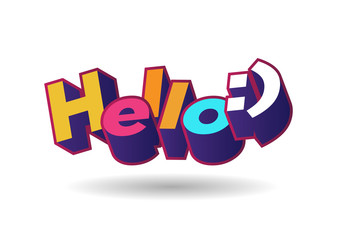 Hello 3d text plate vector. Background for banner, sale, ad, card. Colorfull illustration