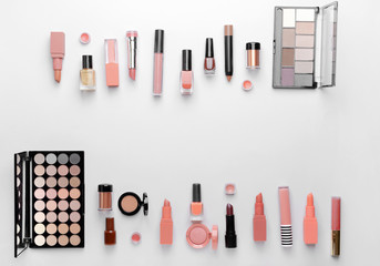 Set of decorative cosmetics on light background