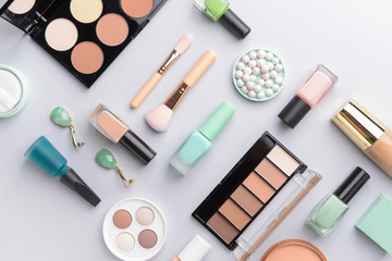 Set of decorative cosmetics on light background