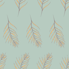 Vector Tropical Palm Leaves in Retro colors seamless pattern background.