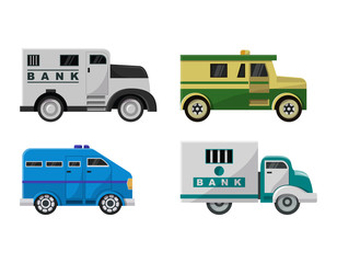 Armored vehicle vector bank cash van transport car illustration armor transportation set of truck with money security people character man in bulletproof isolated on white background