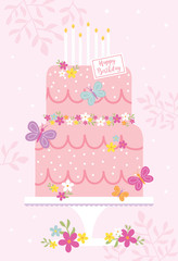 Fototapeta na wymiar beautiful birthday cake greeting card design