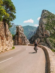 Cyclist in the mountains of the gorges du Verdon, France