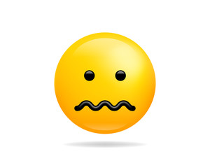 Emoji smile icon vector symbol. Confounded face yellow cartoon character.