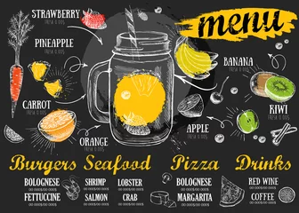 Fotobehang Juice menu, hand drawn. Smoothie. Restaurant cafe menu, template design. Food flyer. © oldesign