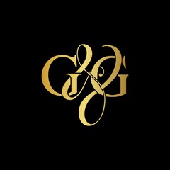 G & G / GG logo initial vector mark. Initial letter G and G GG logo luxury vector mark, gold color on black background.