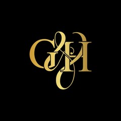 G & H / GH logo initial vector mark. Initial letter G and H GH logo luxury vector mark, gold color on black background.