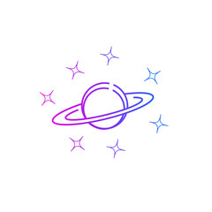 Planet Saturn and stars on white background