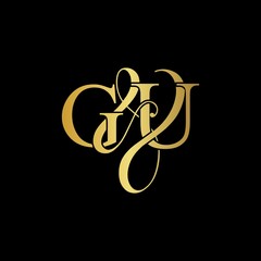 G & U / GU logo initial vector mark. Initial letter G and U GU logo luxury vector mark , gold color on black background.