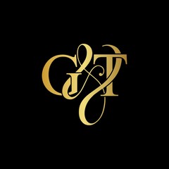 G & T / GT logo initial vector mark. Initial letter G and T GT logo luxury vector mark , gold color on black background.