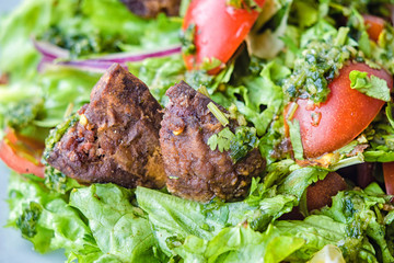Shish kebab with vegetable salad