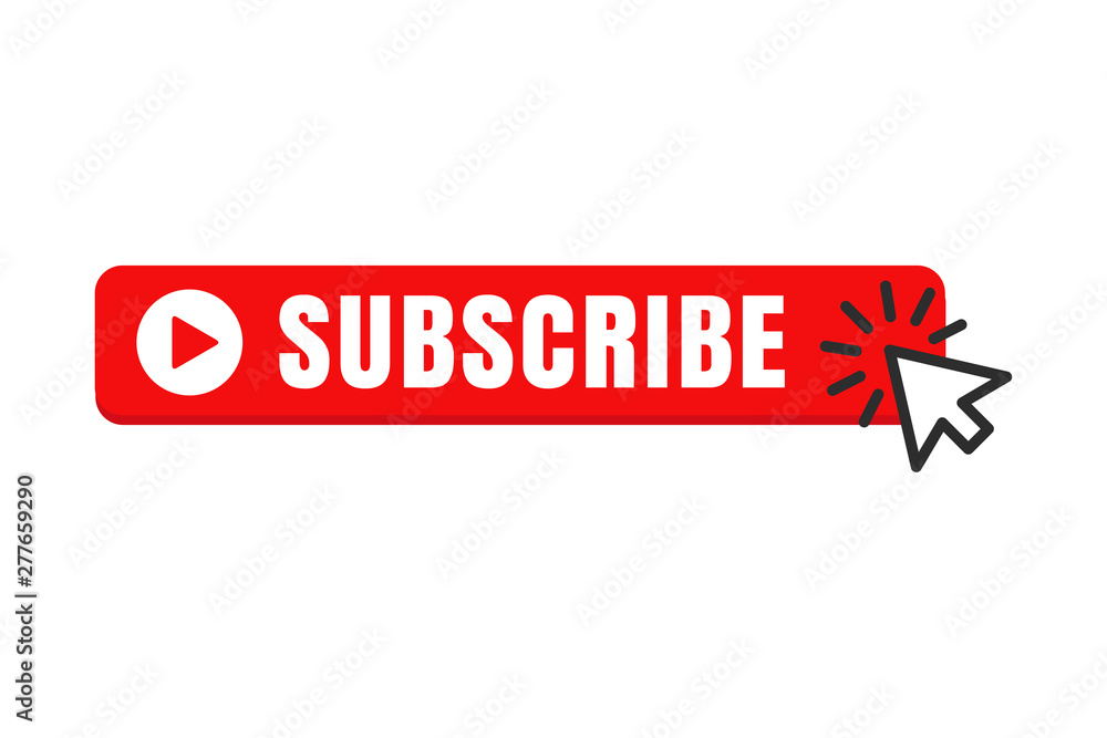 Poster subscribe button color with mouse pointer vector sign isolated on white background illustration for 