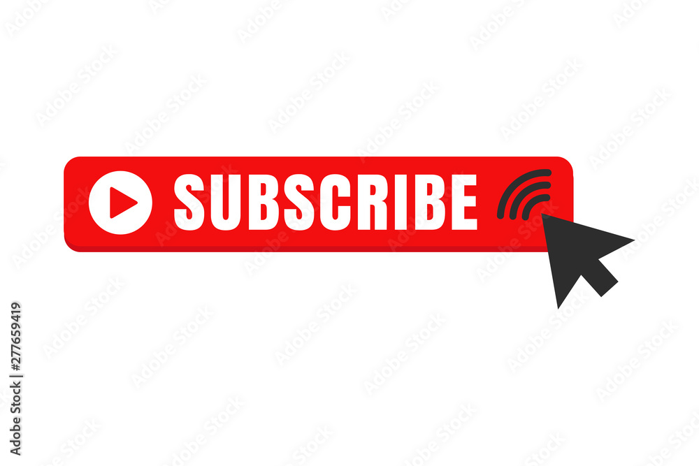 Poster subscribe button color with mouse pointer vector sign isolated on white background illustration for 