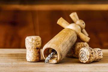 wine corks isolated on wooden background