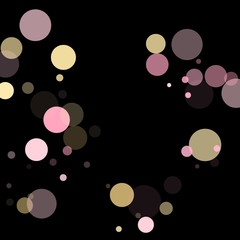 Pink gold confetti circle decoration for party poster background. Bokeh lights effect vector.
