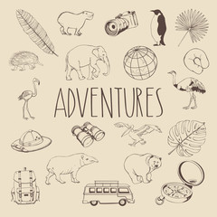 Concept of car travel, economical recreation.Sign vacations and tourism. Vector color image.