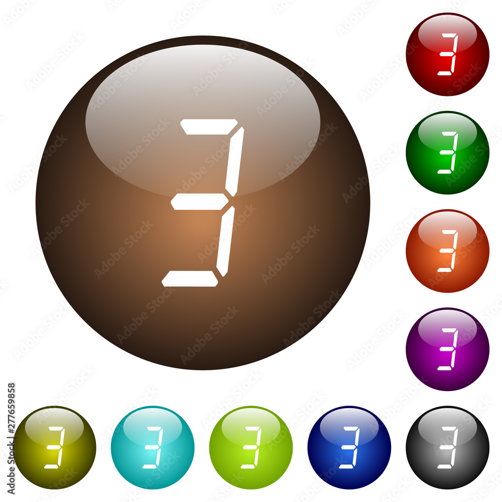 Poster digital number three of seven segment type color glass buttons