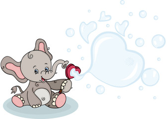 Cute elephant blowing soap bubbles