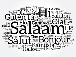 SALAAM (Hello Greeting in Persian,Farsi) word cloud in different languages of the world