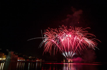 RAPALLO, ITALY JULY, 3, 2019 - Fireworks in Rapallo, Genoa province, Ligurian riviera, Italy.