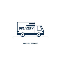Line icon- delivery. Van outline icon on white background. Delivery service. Delivery by car or truck. Parcels Express delivery service by car. Line style design truck icon.