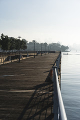 Early morning sun haze over the water at Pirrama Park/Jones Bay Wharf, Sydney NSW. June 2019