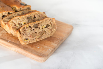 Delicious dessert of banana and  walnuts