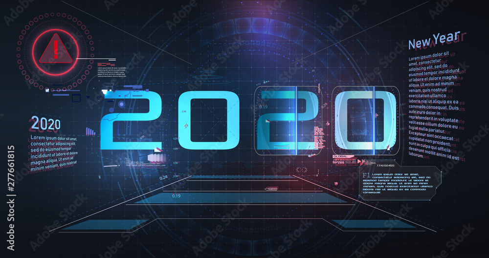 Poster modern futuristic technology template for 2020. new year 2020 in style hud,gui, ux. futuristic backg