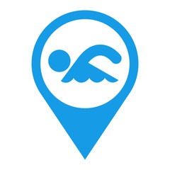 Icono plano localización con nadador en color azul