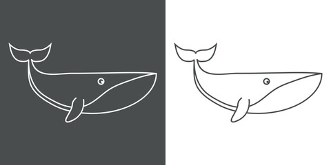 Icono plano lineal ballena en gris y blanco