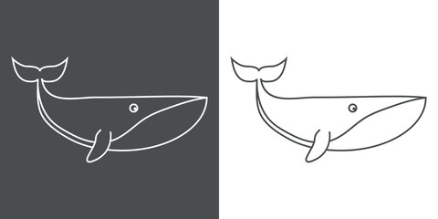 Icono plano lineal ballena en gris y blanco © teracreonte