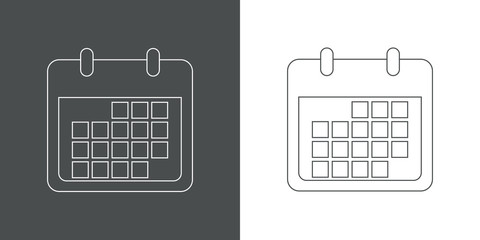 Icono plano lineal calendario en gris y blanco