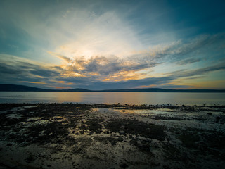 Obraz premium Beautiful colorful sunset above coast of Irish Sea in Holywood Northern Ireland. 
