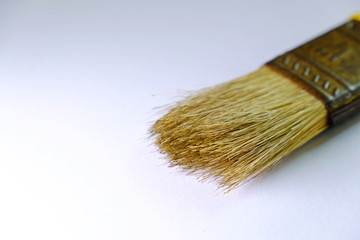 Close up paint brush isolated on white background. Selective focus.