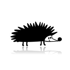 Funny hedgehog, black silhouette for your design
