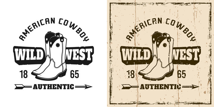 Wild west vector emblem with cowboy boots