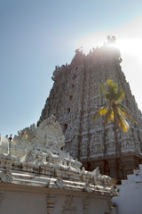 White color ornate Hindu temple in the Kanyakumari, Tamil Nadu, India