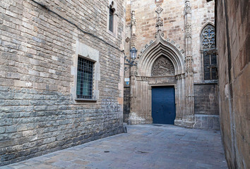 Fototapeta na wymiar Cathedral of Barcelona, Spain. Gothic quarter.