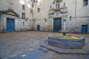Barcelona, Sant Felip Neri, small square in Gothic quarter.