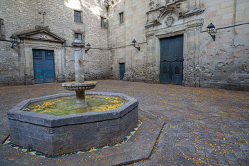 Fototapeta na wymiar Barcelona, Sant Felip Neri, small square in Gothic quarter.