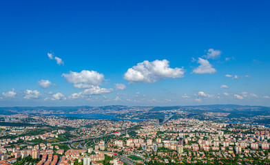 Istanbul’s Rumeli Hisarı, Baltalimanı and Sultan Mehmed Fatih Bridge through the Bosphorus in the middle ground. Istanbul architecture