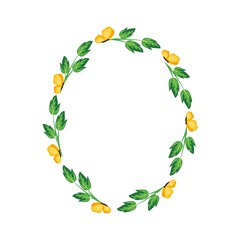 Vector concept green oval photo frame with yellow butterfly. Blank template to decorate the image and photo. Modern elegant graphic design.