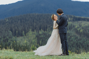 Happy bride and groom after wedding ceremony