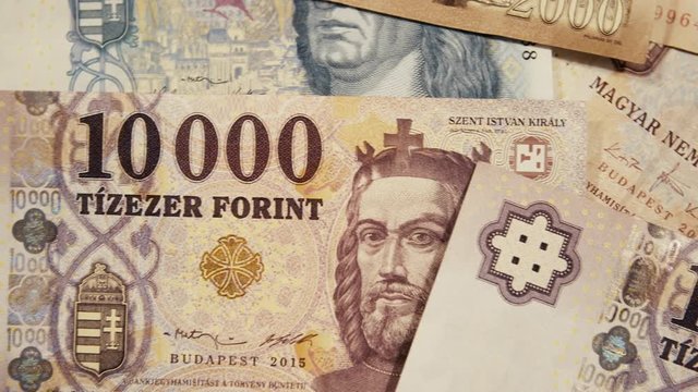 Extreme closeup of a stack of hungarian forint banknotes