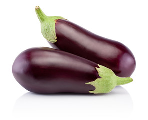 Two fresh eggplants isolated on a white background